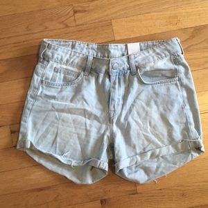 High waisted light wash denim shorts